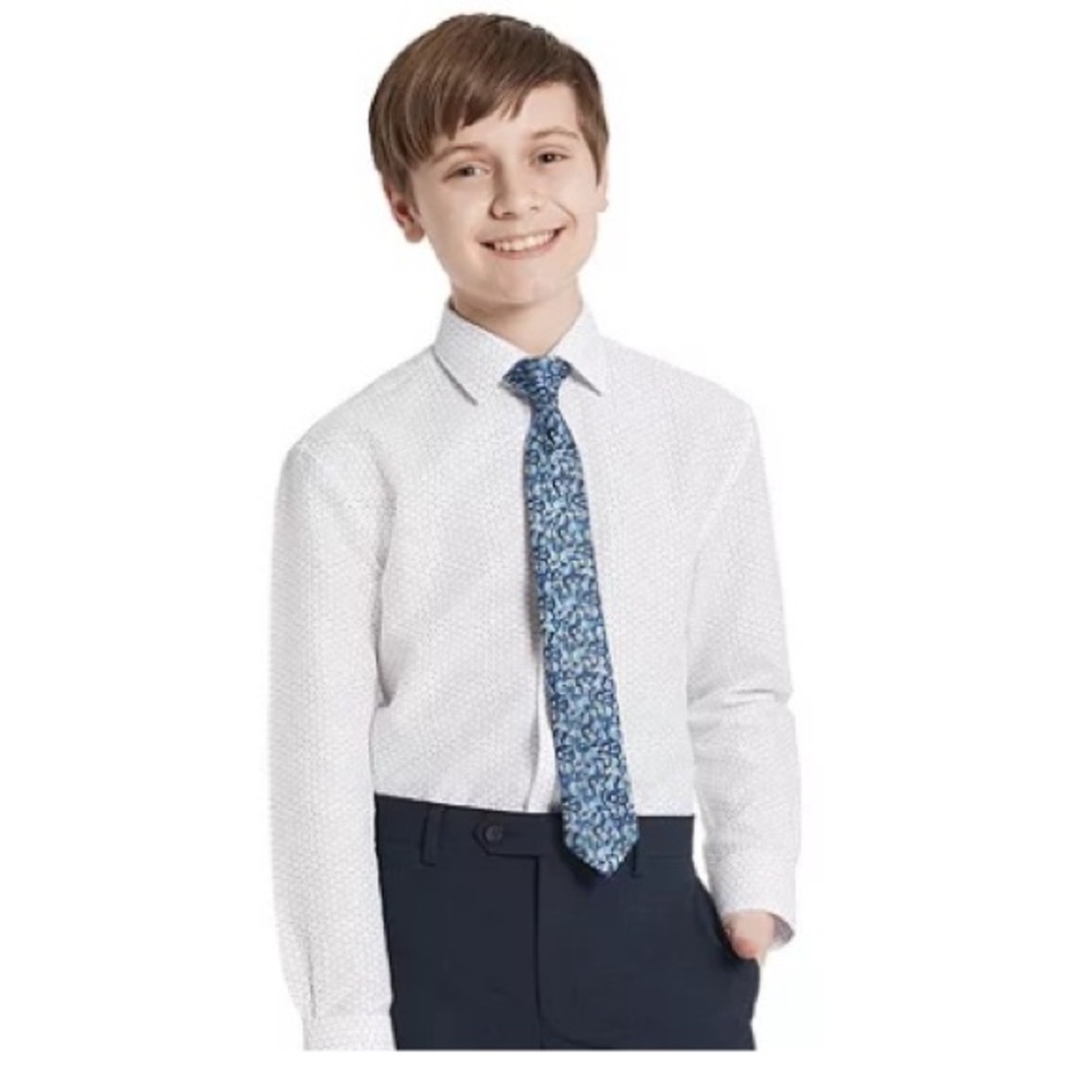 Michael Strahan Big Boys Spread Collar Long Sleeve Shirt + Tie Set,Size 20R